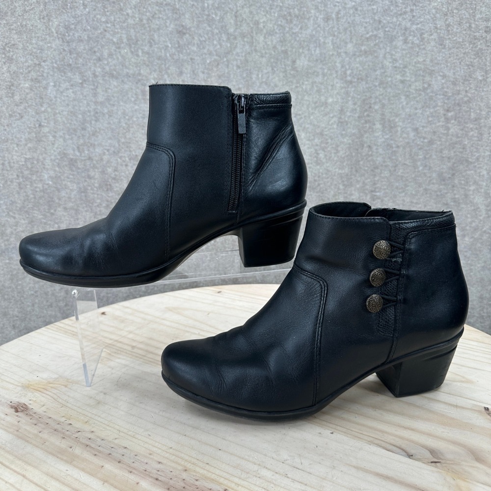 Naturalizer Ankle Boots Womens 9 Black Leather Side Button Zip Block Heel